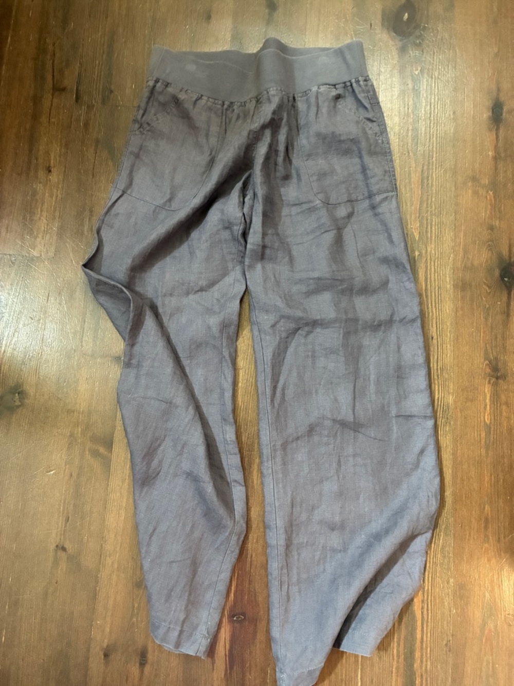 Allen Allen Wide-Leg Linen Pants in Charcoal Gray — Women's Relaxed Fit L